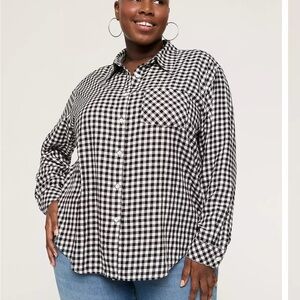 Lane Bryant Black and White Checkered Button-Up Shirt